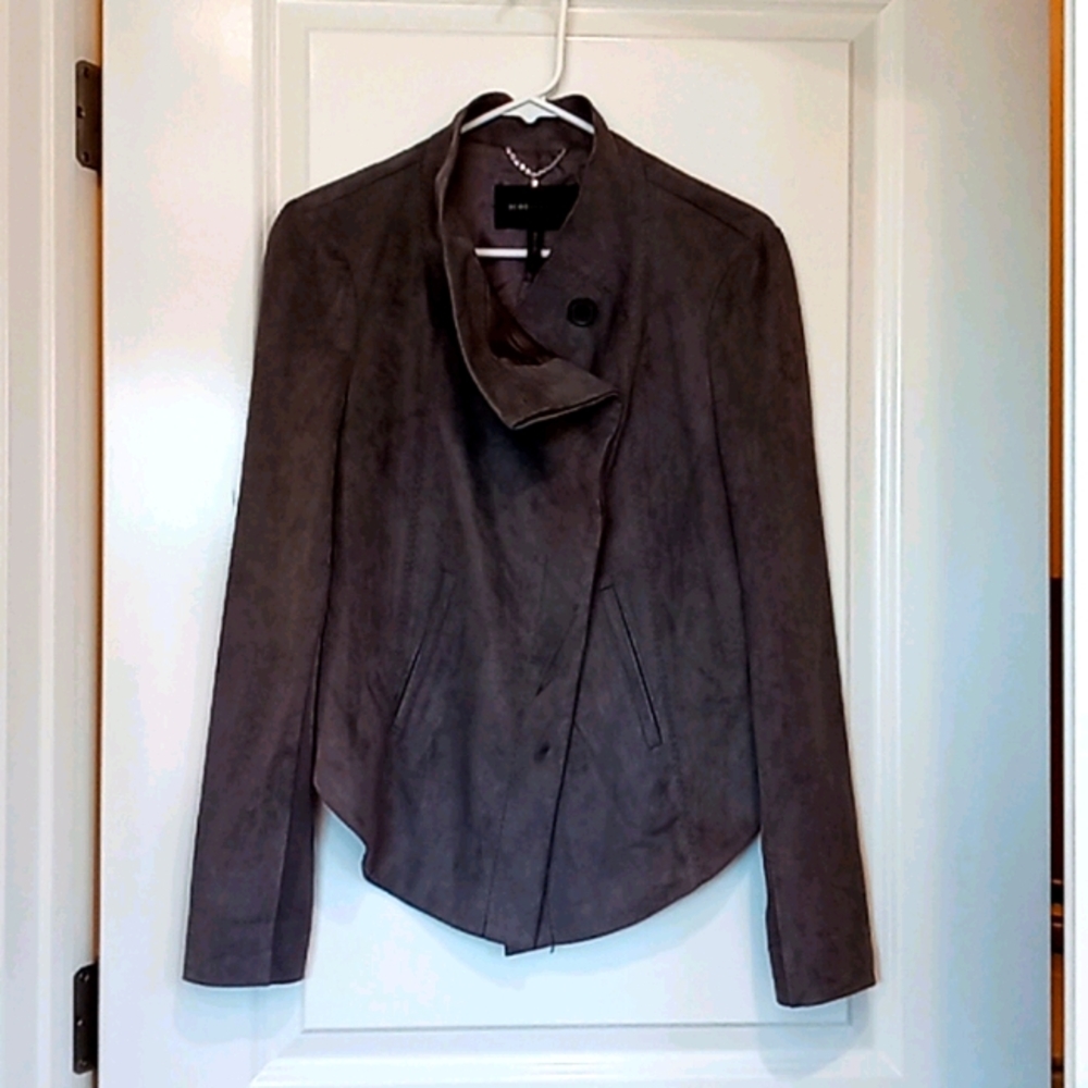 BCBG Grey faux suede high / low jacket